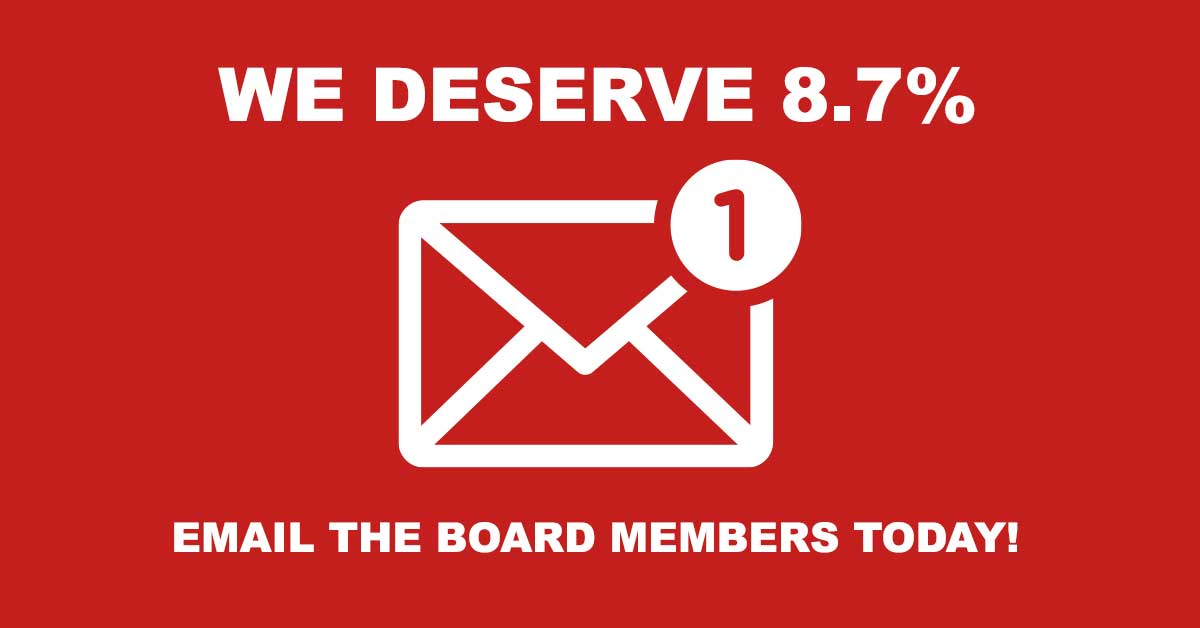 Email the school board members today about an 8.7% cost of living adjustment