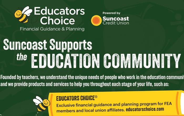 Educators Choice, powered by Suncoast Credit Union, partners with OCEA to bring resources, special deals, and savings to our union members.