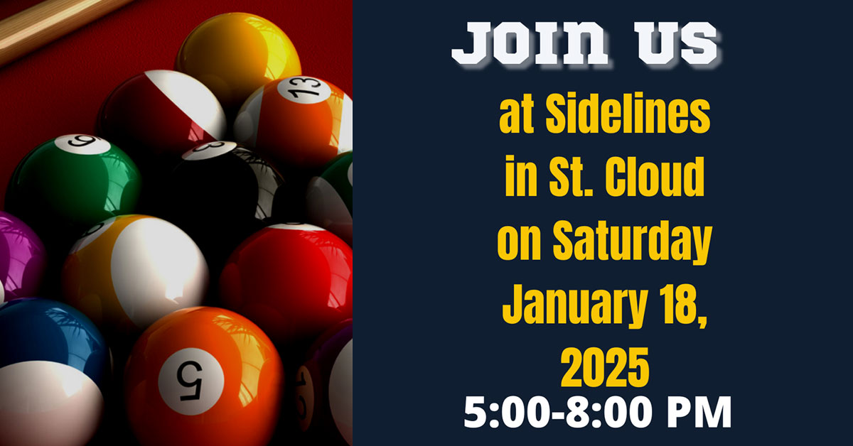 Join us at Sidelines in St. Cloud for appetizers and beverages.