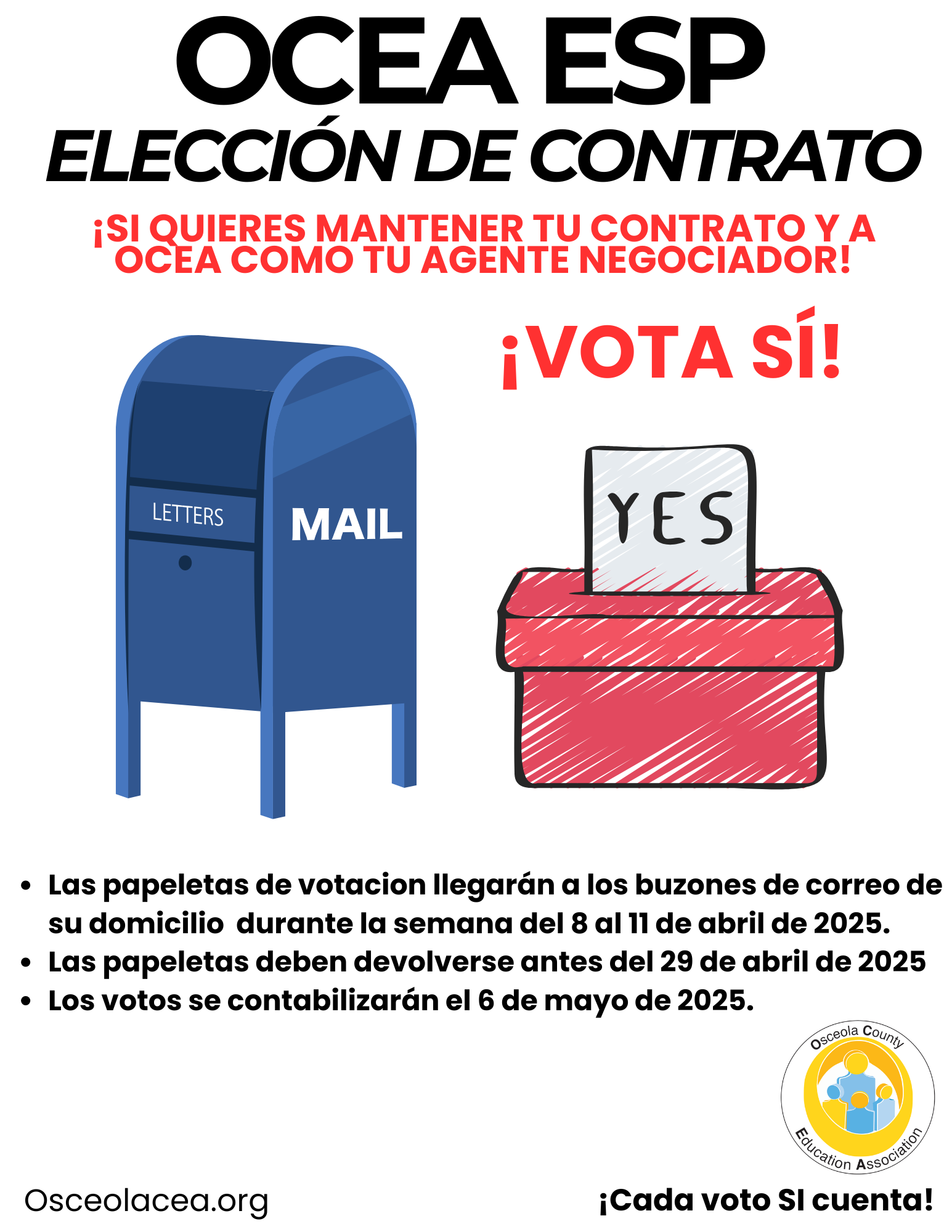 Para conservar sus derechos de negociación colectiva, debe VOTAR SÍ en las próximas elecciones del PERC.