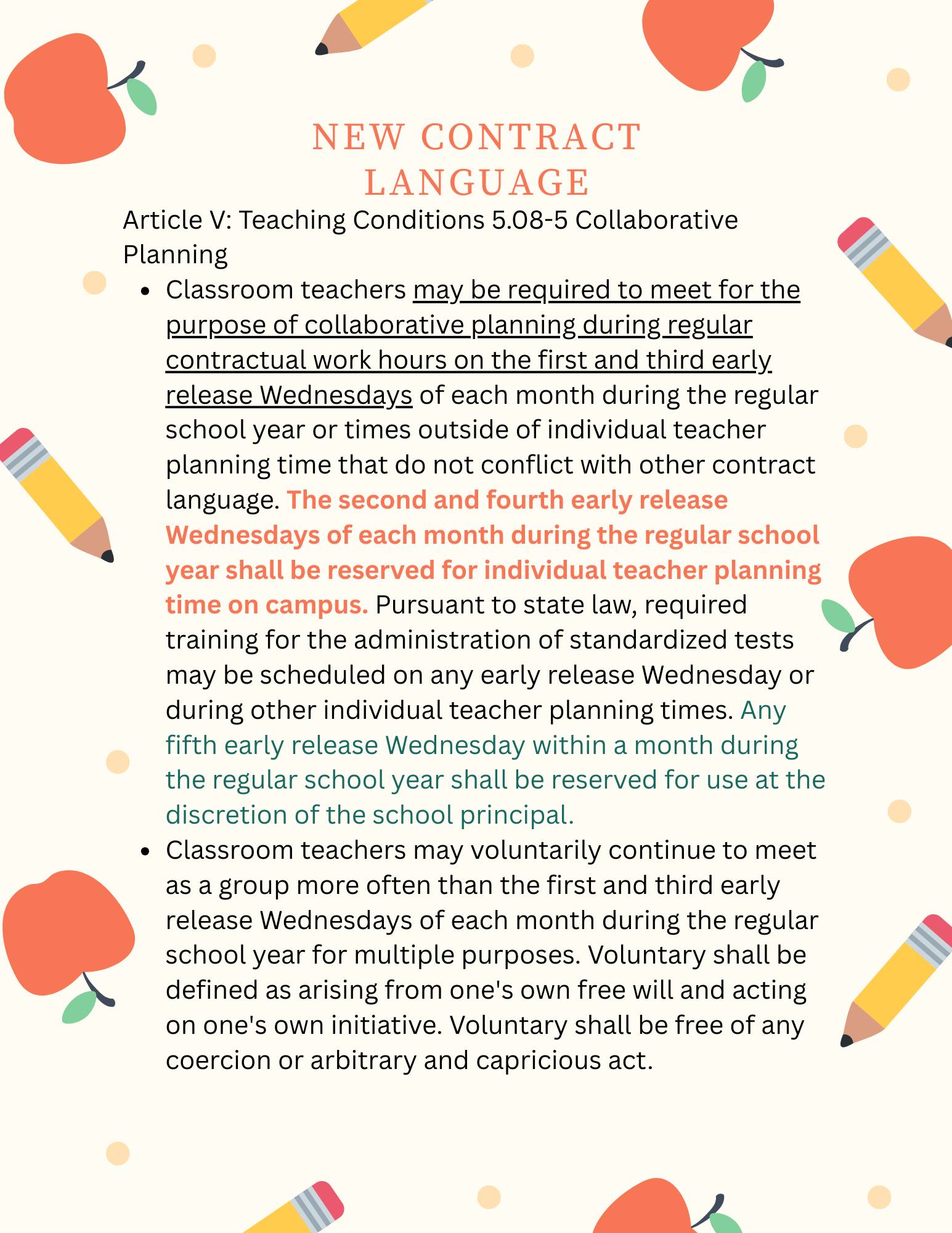 Article V: Teaching Conditions 5.08-5 Collaborative Planning