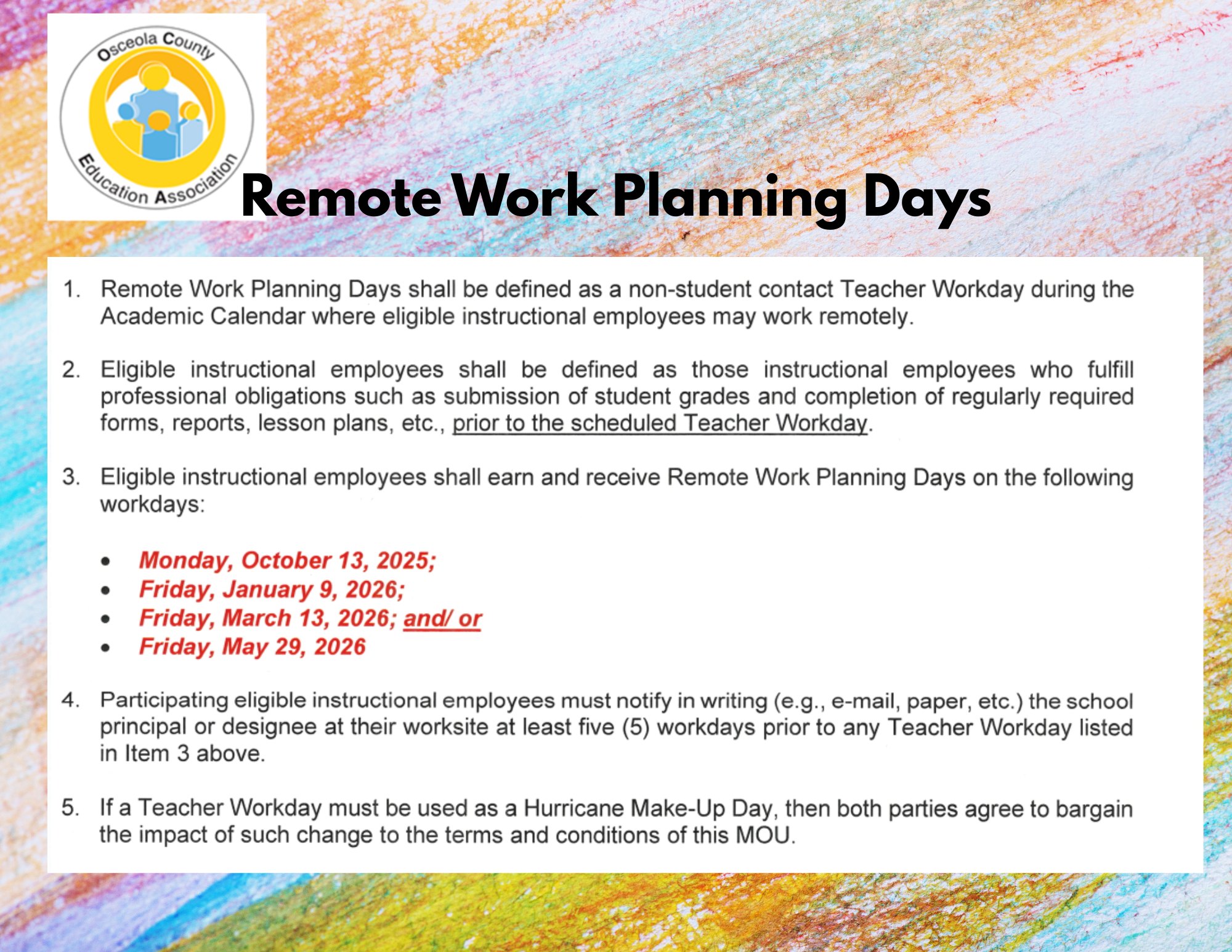 This is the language in the MOU for Remote Work Planning Days.