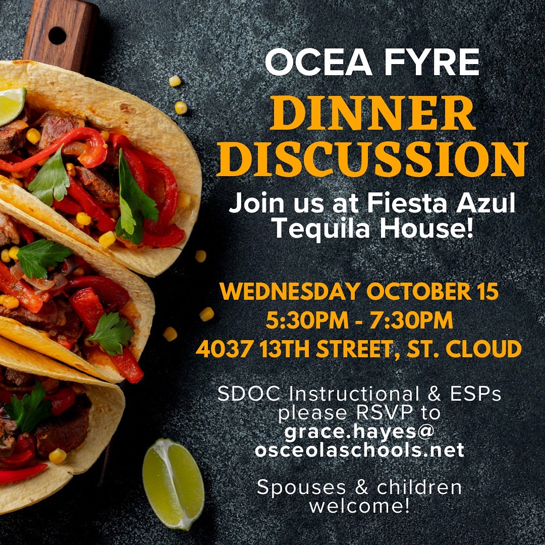 Young educators, join us for dinner & discussion at Fiesta Azul Tequila House on Oct 15, 5:30-7:30 PM!