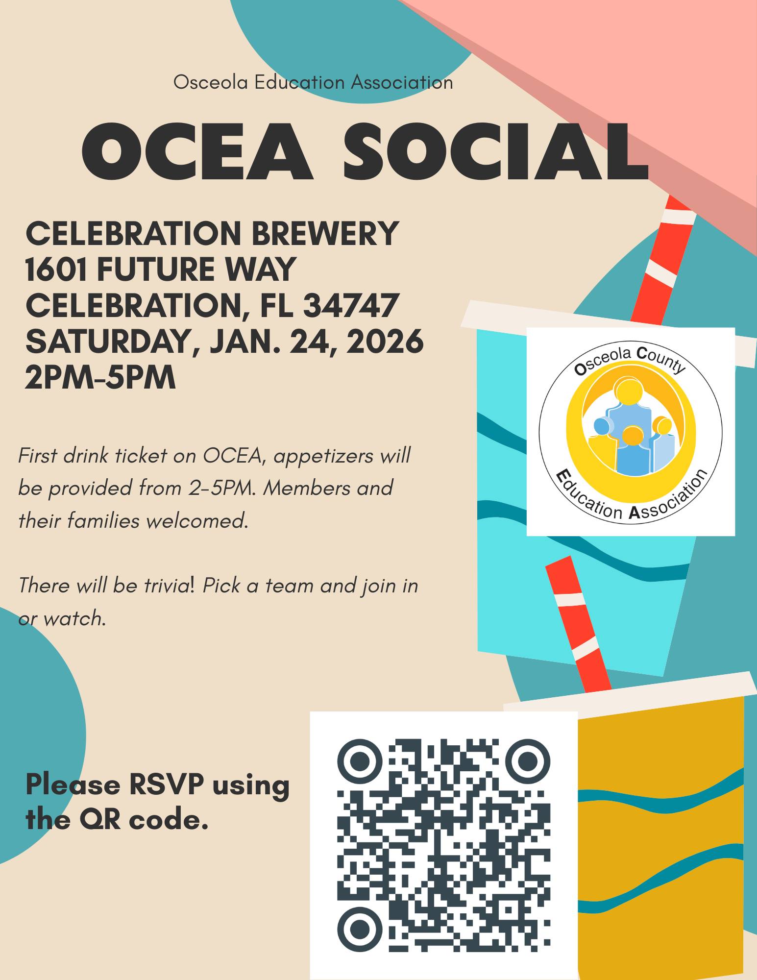 Join us at Celebration Brewery on Jan 24, 2026, for fun, trivia, and appetizers! RSVP for your first drink on us! Don't miss out!