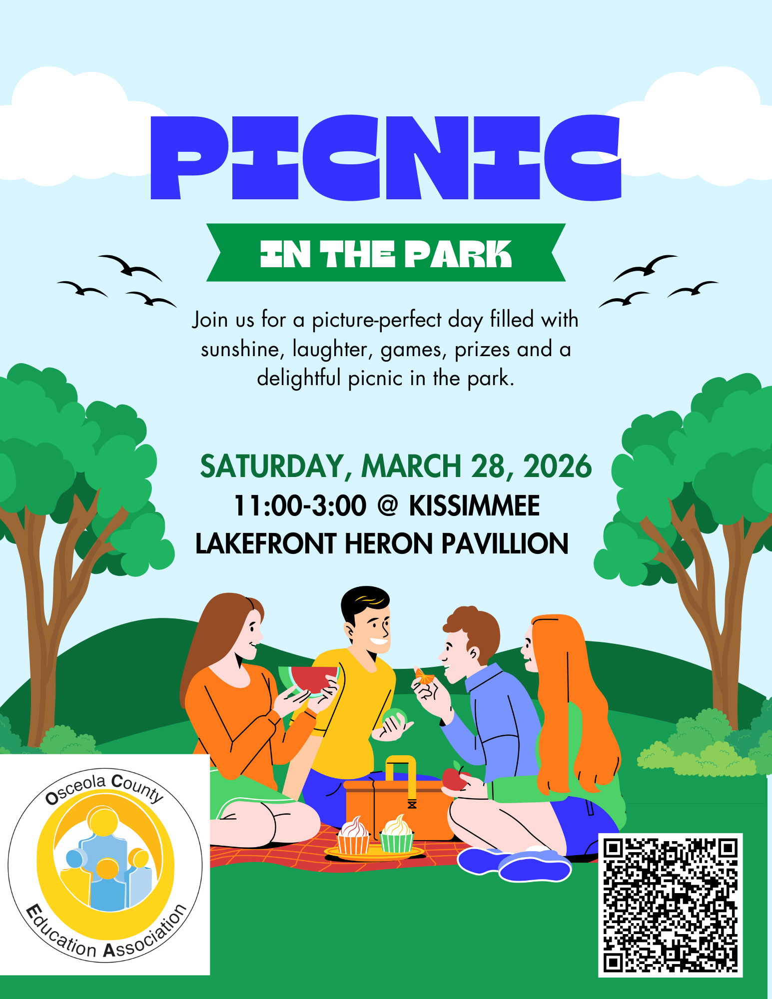 Join us for a fun-filled Picnic in the Park on March 28, 2026! Sun, games, prizes, and laughter await at Kissimmee Lakefront!