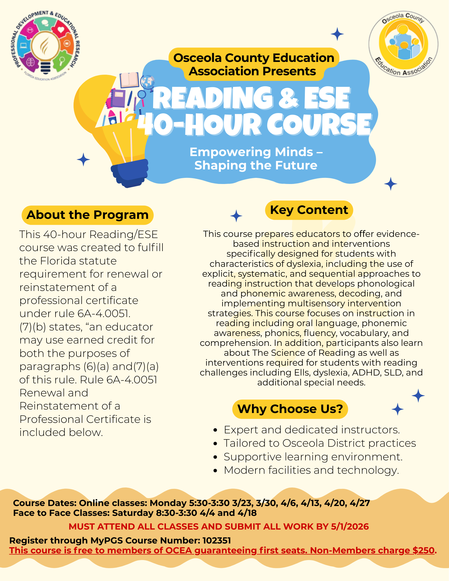 Join our 40-hour Reading & ESE course to empower educators with the skills to support students with reading challenges. Register now!