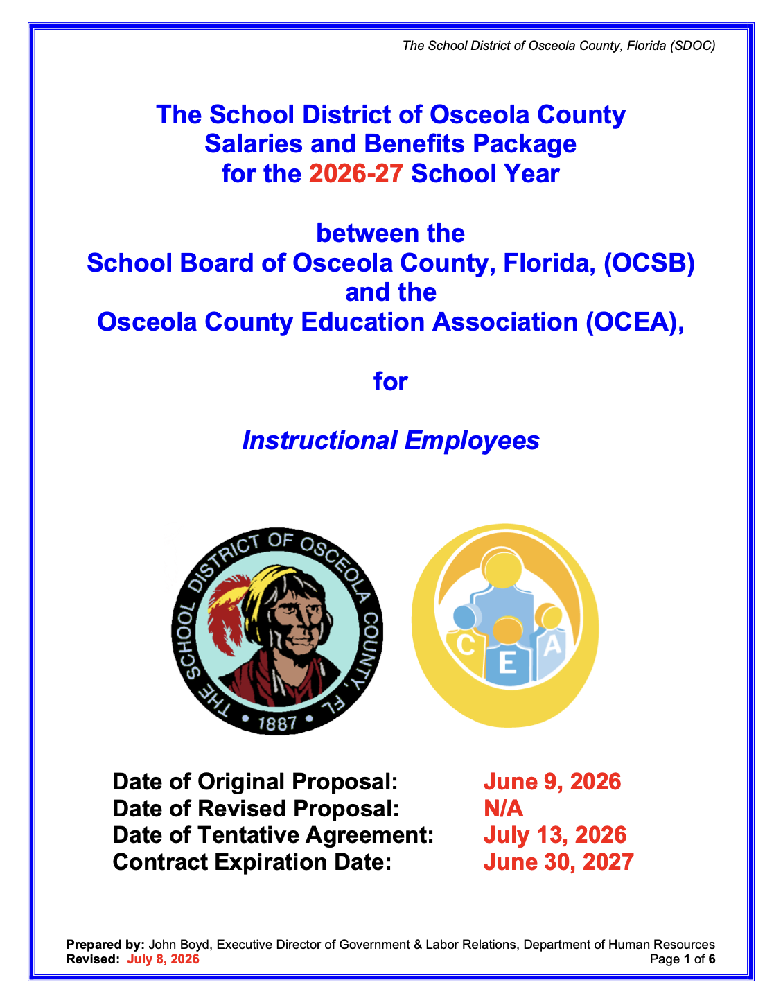 Cover page fro school district insurance proposals