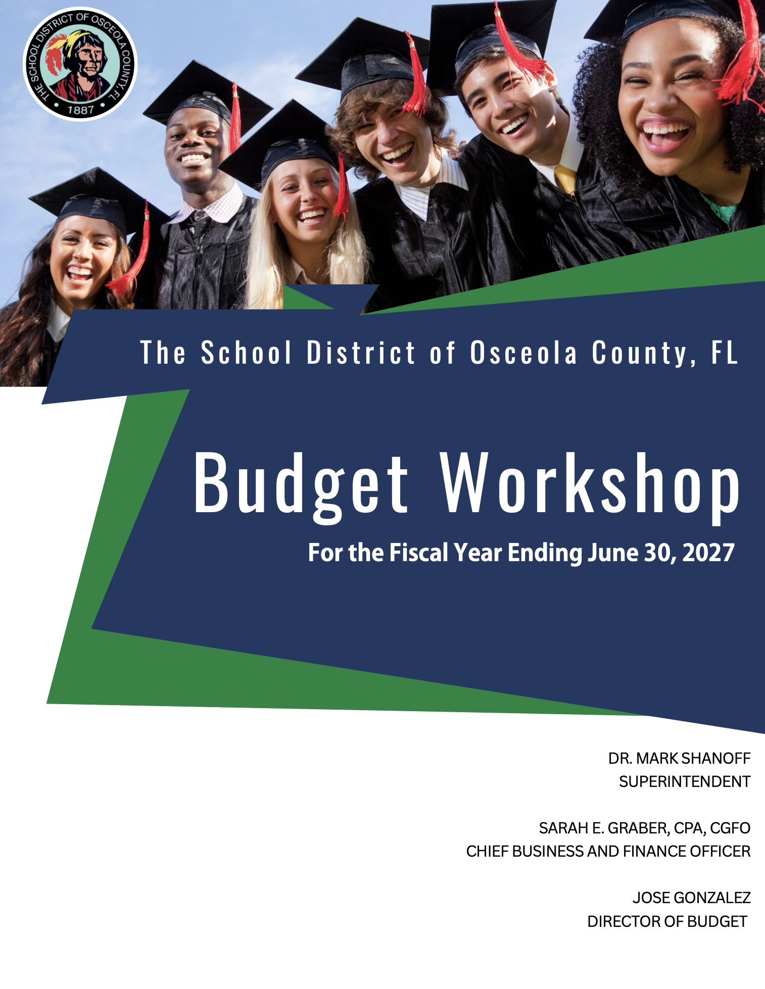 Cover page for school district budget workshop