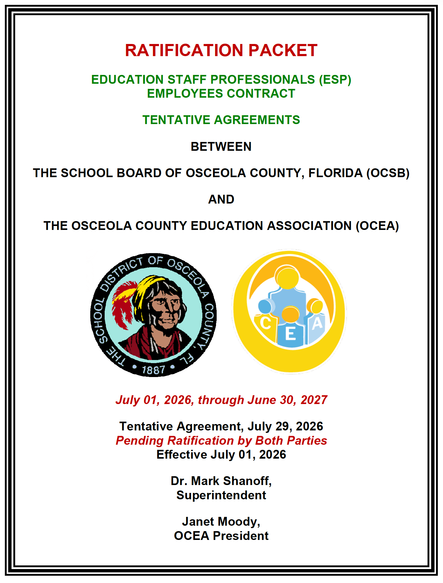 Ratification Document Cover for ESP Employees