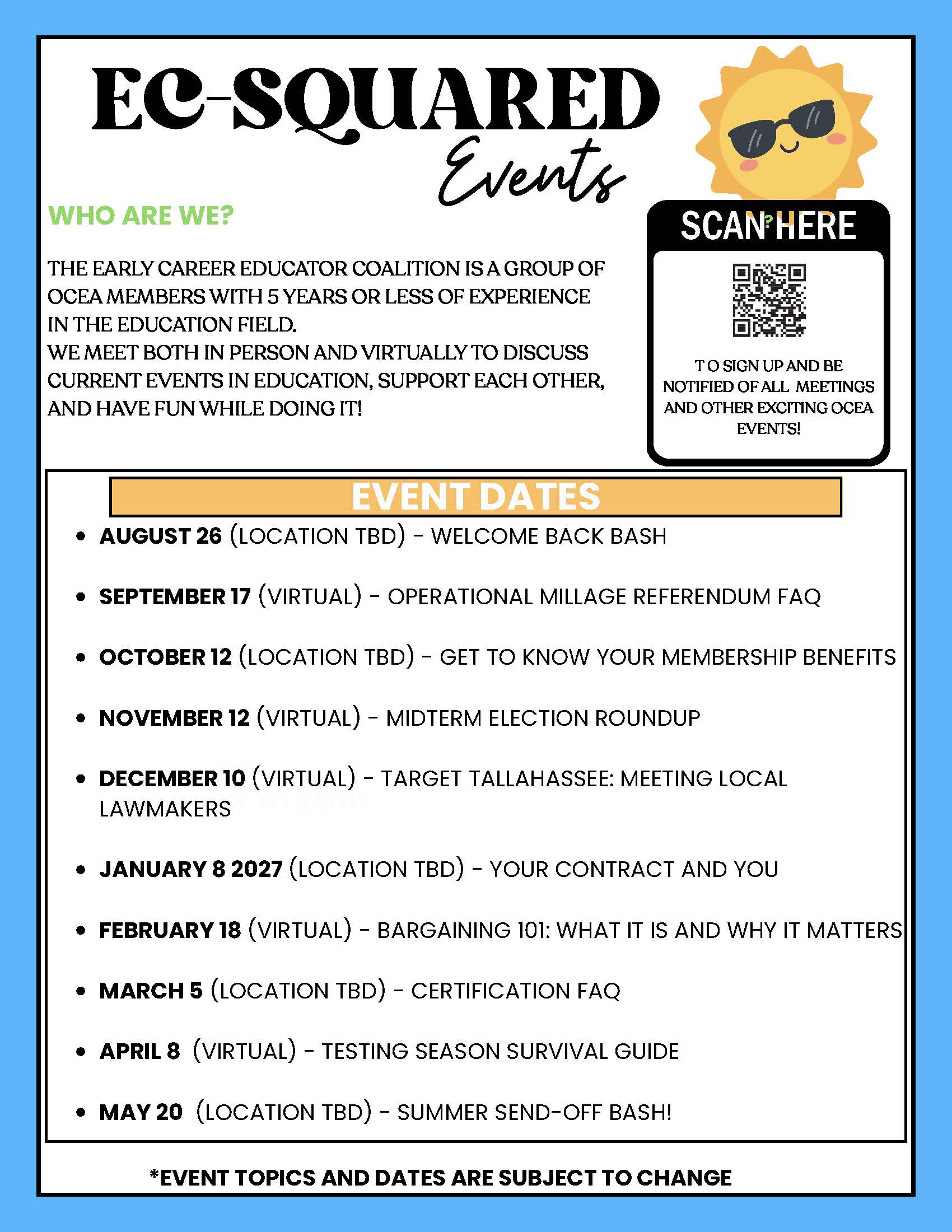 List of EC Squared events for the 2026-2027 school year.