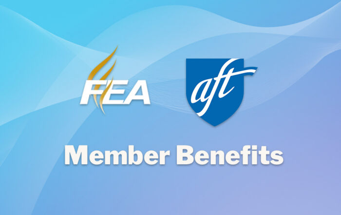 Gradient background with FEA and AFT logos over with the words Member Benefits.